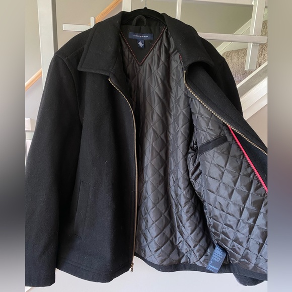 Men’s Black Wool Blend Pea Coat Tommy Hilfiger M - Lightly Worn - Picture 3 of 3